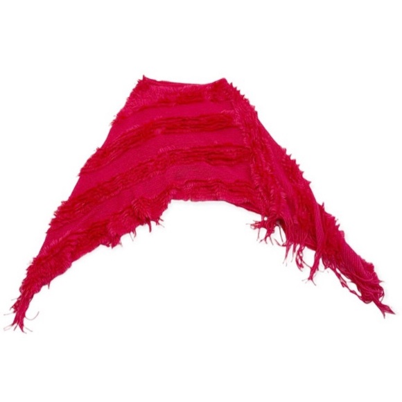 Pink Knit Frill Fringe Poncho, One Size Fits Most - Picture 3 of 6